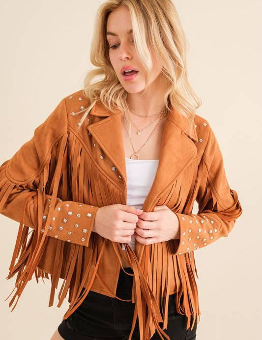 Western Studded Open Fringe Jacket Coats & Jackets