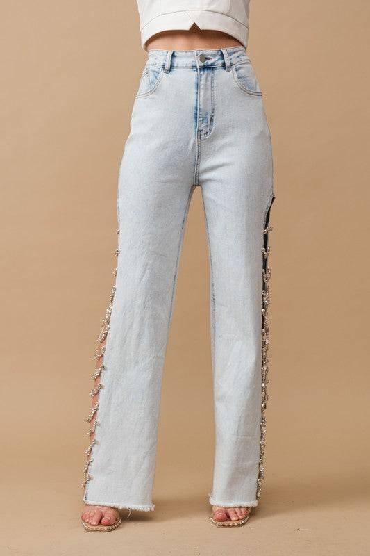 Jeweled Embellished Denim Jeans Jeans