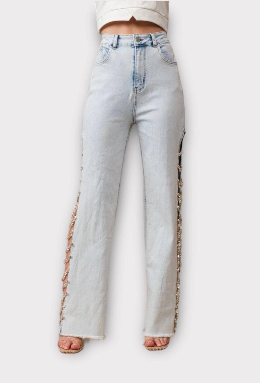 Jeweled Embellished Denim Jeans Jeans