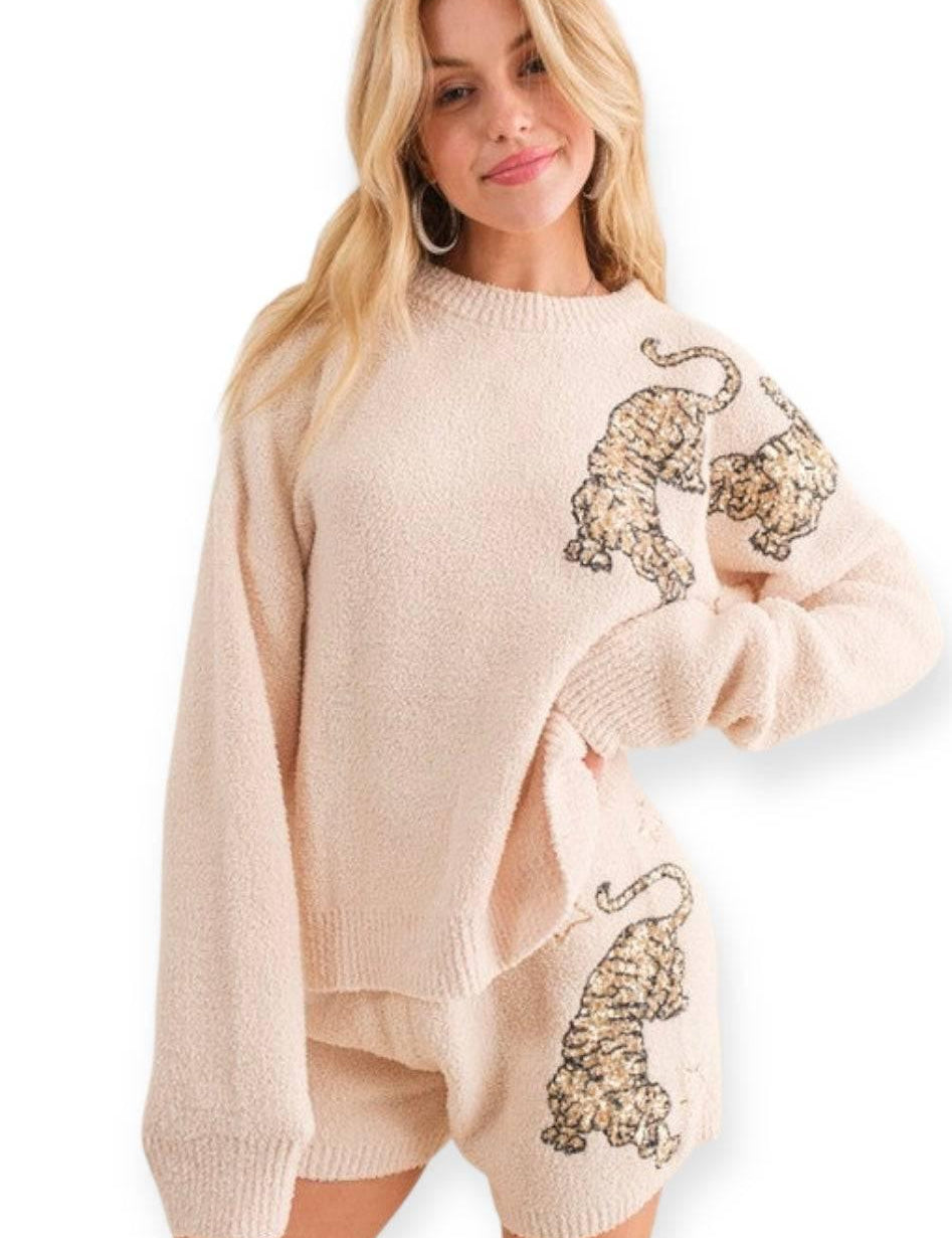 Cozy tiger star knit lounge set Cream Loungewear