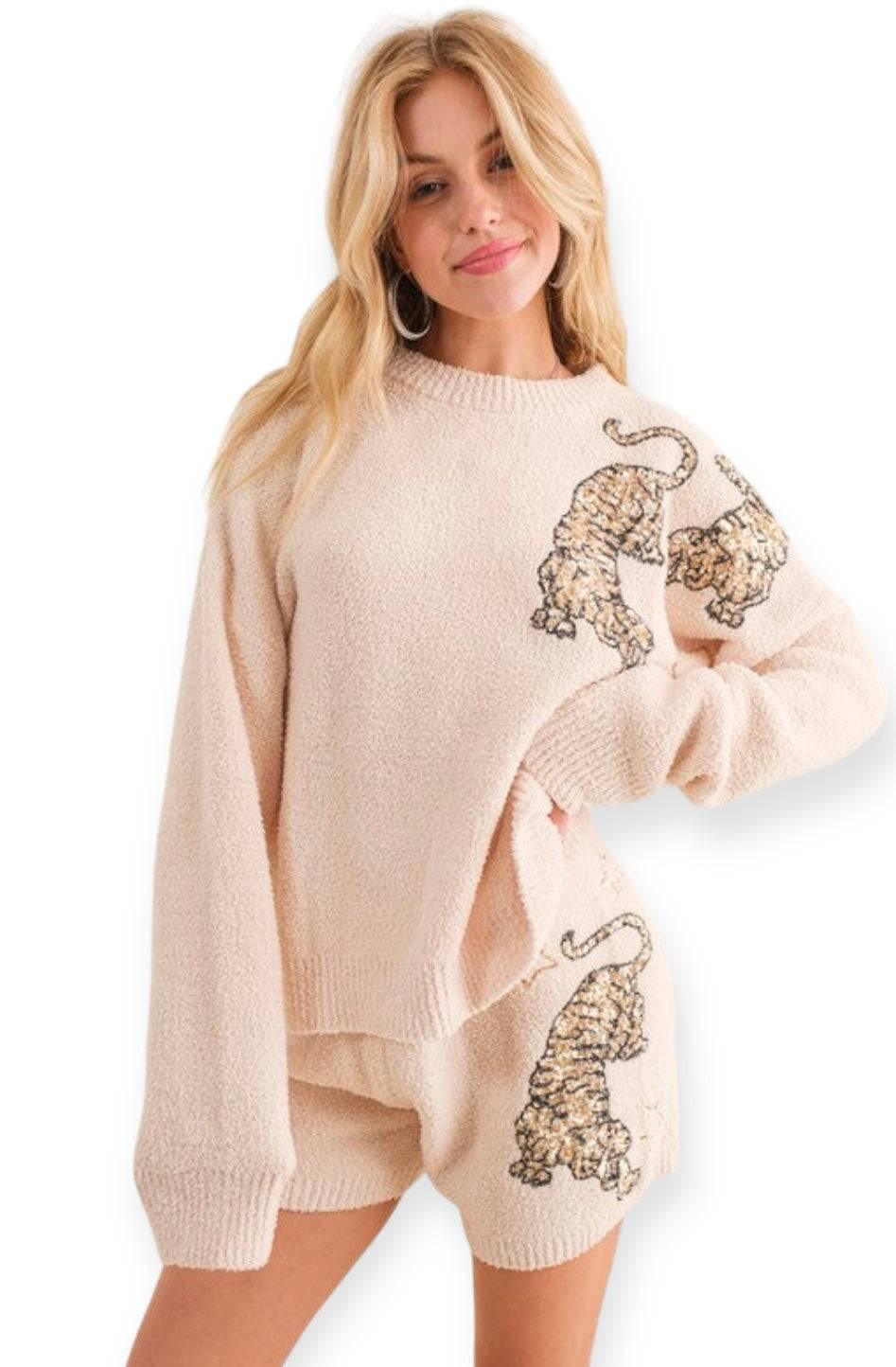 Cozy tiger star knit lounge set Cream Loungewear