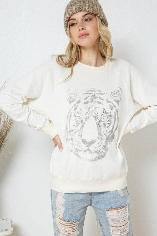 Tiger Studded Star Sweatshirt Off White S Sweatshirts