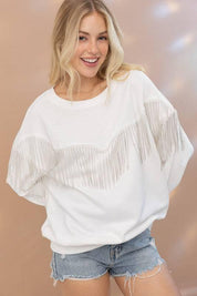 Embellished rhinestone fringe oversized top Shirts & Tops