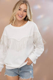 Embellished rhinestone fringe oversized top Shirts & Tops