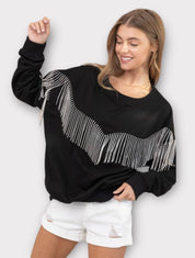 Embellished rhinestone fringe oversized top Shirts & Tops