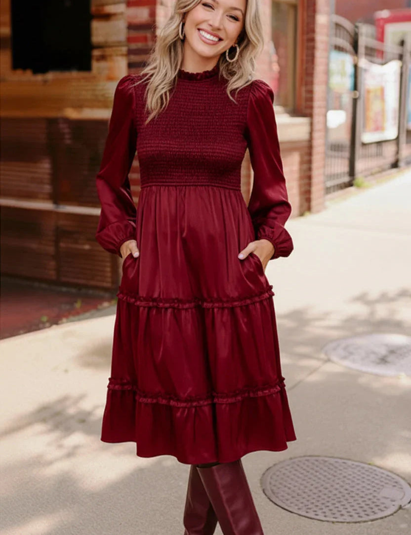 Starlit Elegance Red Tiered Dress | Daverri Fashions