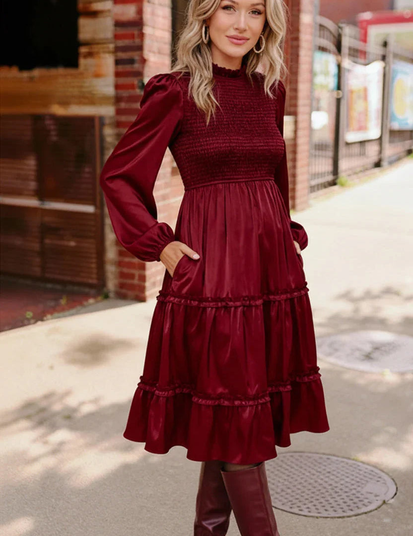 Starlit Elegance Red Tiered Dress | Daverri Fashions