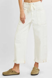RISEN Full Size High Rise Crop Wide Barrel Cargo Pocket Jeans Plus Size | Cargo Jeans Daverri Fashions