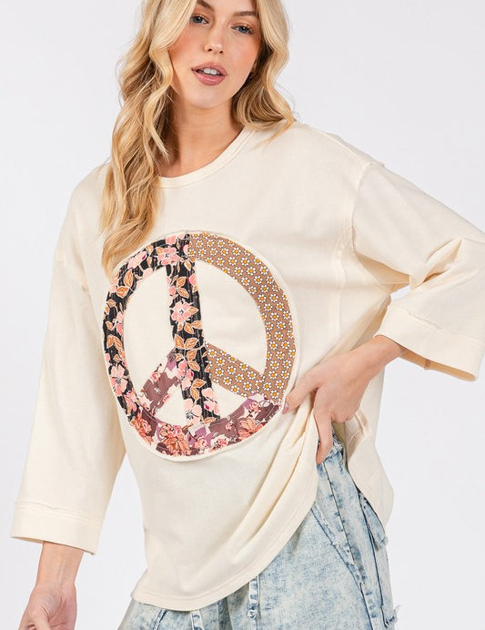 SAGE + FIG Floral Peace Patch Round Neck Top