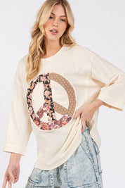 SAGE + FIG Floral Peace Patch Round Neck Top Tops