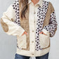 Leopard Waffle Quilted Patchwork Button Front Jacket - DAVERRI FASHIONS