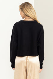 Cropped Hem Exposed Seam Sweater Tops