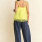 Vibrant yellow Davi & Dani shirred ruffle strap tulle babydoll top