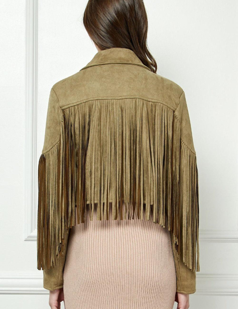 Veveret Suede Fringe Long Sleeve Moto Jacket Coats & Jackets