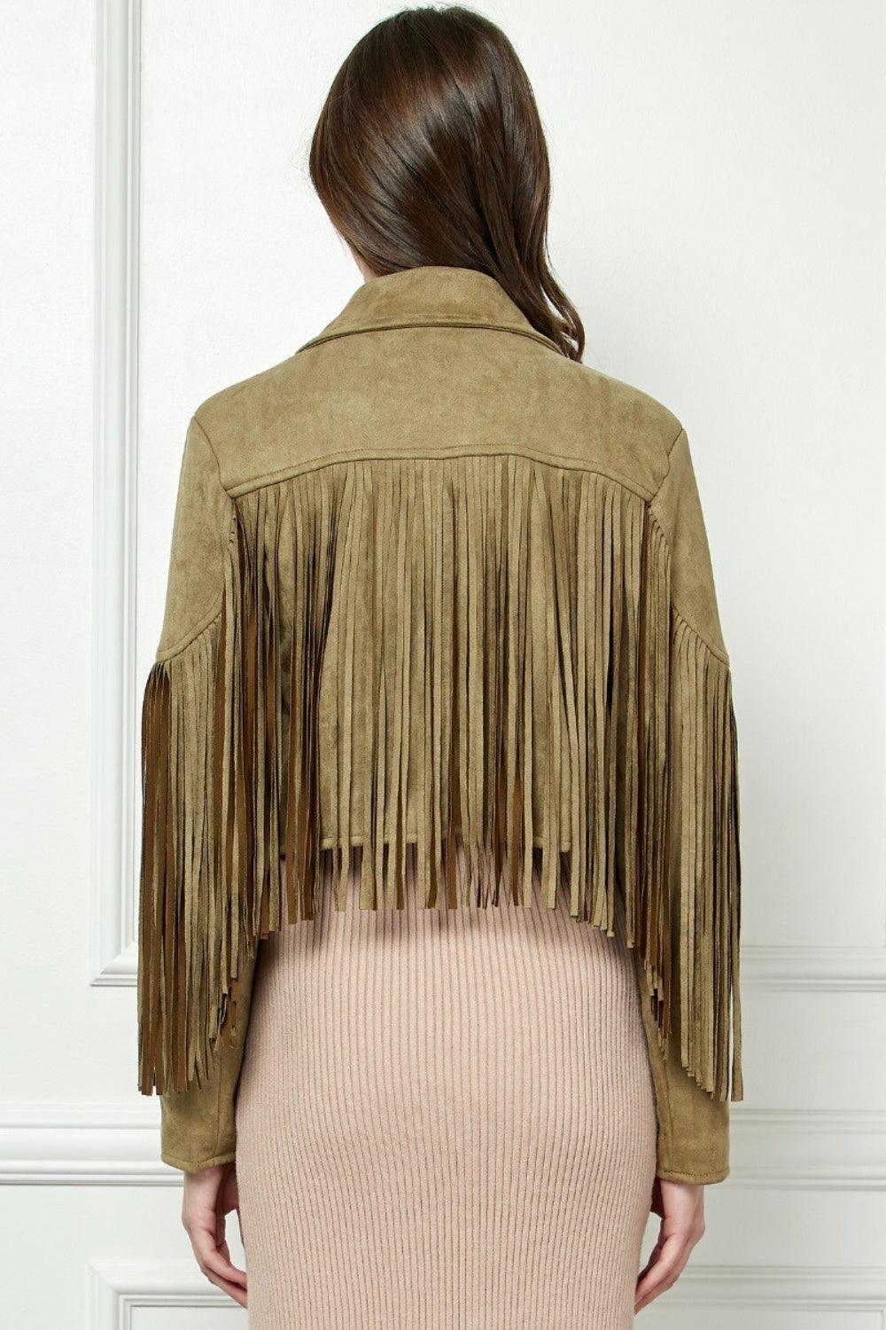 Veveret Suede Fringe Long Sleeve Moto Jacket Coats & Jackets