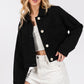 bytos Button Down Cropped Denim Jacket with Patch Pockets Black Denim Jackets