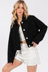 bytos Button Down Cropped Denim Jacket with Patch Pockets Black Denim Jackets