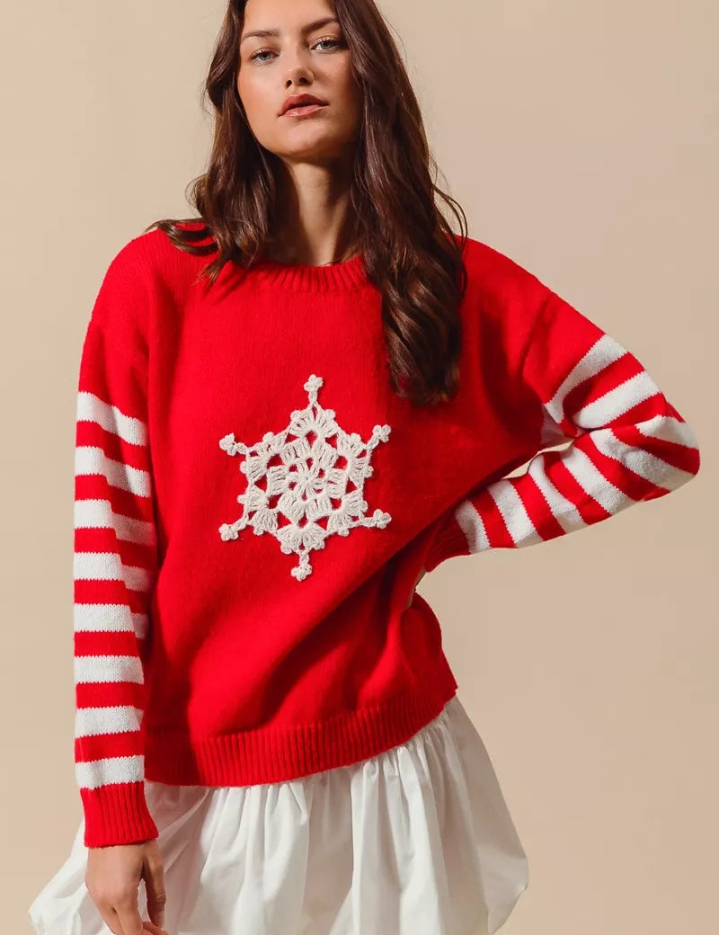 SO ME Christmas Snowflake Crochet Embellished Sweater | Sweaters Daverri Fashions