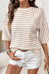Daverri Fashions cream beige striped knit loose top with split hem