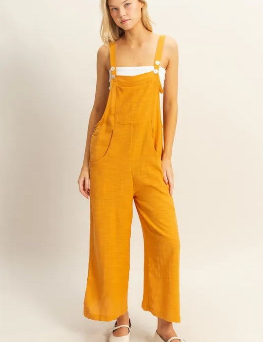 L.ORANGE HYFVE Light Orange Textured Wide Leg Overall | Overalls Daverri Fashions