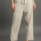 Umgee Full Size Drawstring Elastic Waistband Linen Blend Pants Plus Size OATMEAL Pants