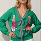 Double Take Full Size Nutcracker Sequin Bow Decor Cardigan - DAVERRI FASHIONS