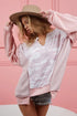 BiBi Pink Camo Printed French Terry Knit Color Block Sweatshirt