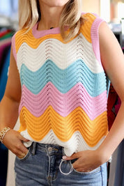 Daverri Fashions multicolored zigzag knitted sleeveless sweater vest