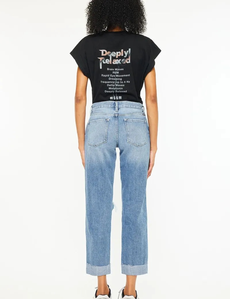 Kancan Mid Rise Distressed Boyfriend Fit Jeans | Jeans Daverri Fashions