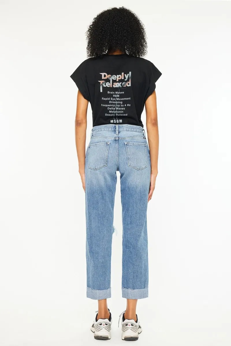 Kancan Mid Rise Distressed Boyfriend Fit Jeans | Jeans Daverri Fashions