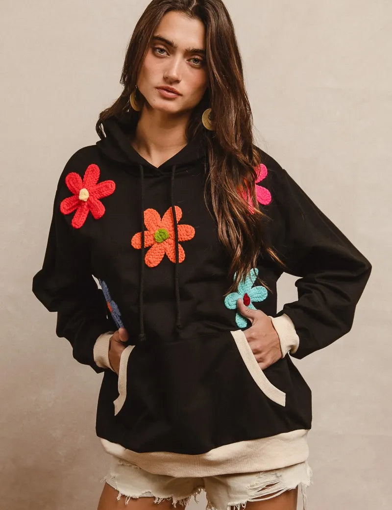 BiBi Patched Hoodie Top | Hoodies Daverri Fashions