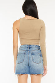 Kancan Full Size Raw Hem High Waist Denim Shorts | Denim Shorts Daverri Fashions
