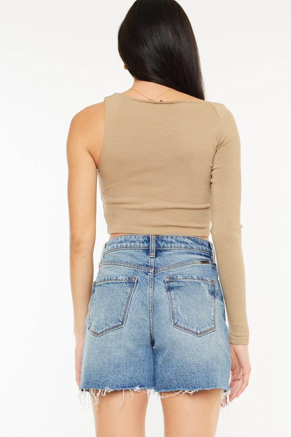 Kancan Full Size Raw Hem High Waist Denim Shorts Denim Shorts