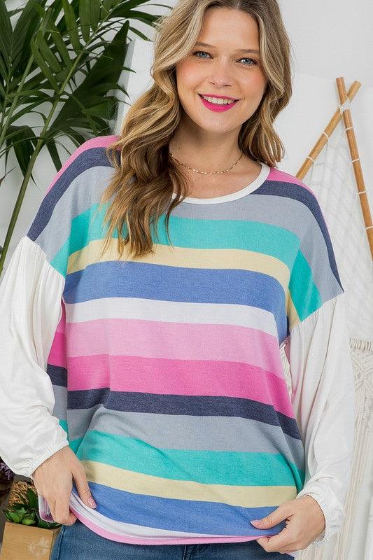 Multi Striped Boxy Top Pink Shirts & Tops