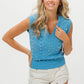 BiBi Blue Chevron Pointelle Pearl Knit Top Tops