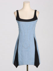 Contrast Adjustable Strap Denim Dress | Daverri Fashions