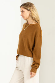 Cropped Hem Exposed Seam Sweater Tops