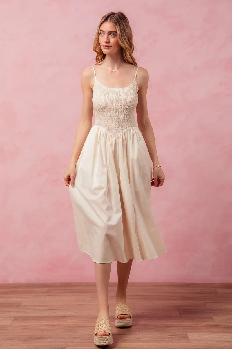 SO ME Smocked Sleeveless Casual Everyday Dress With Slit