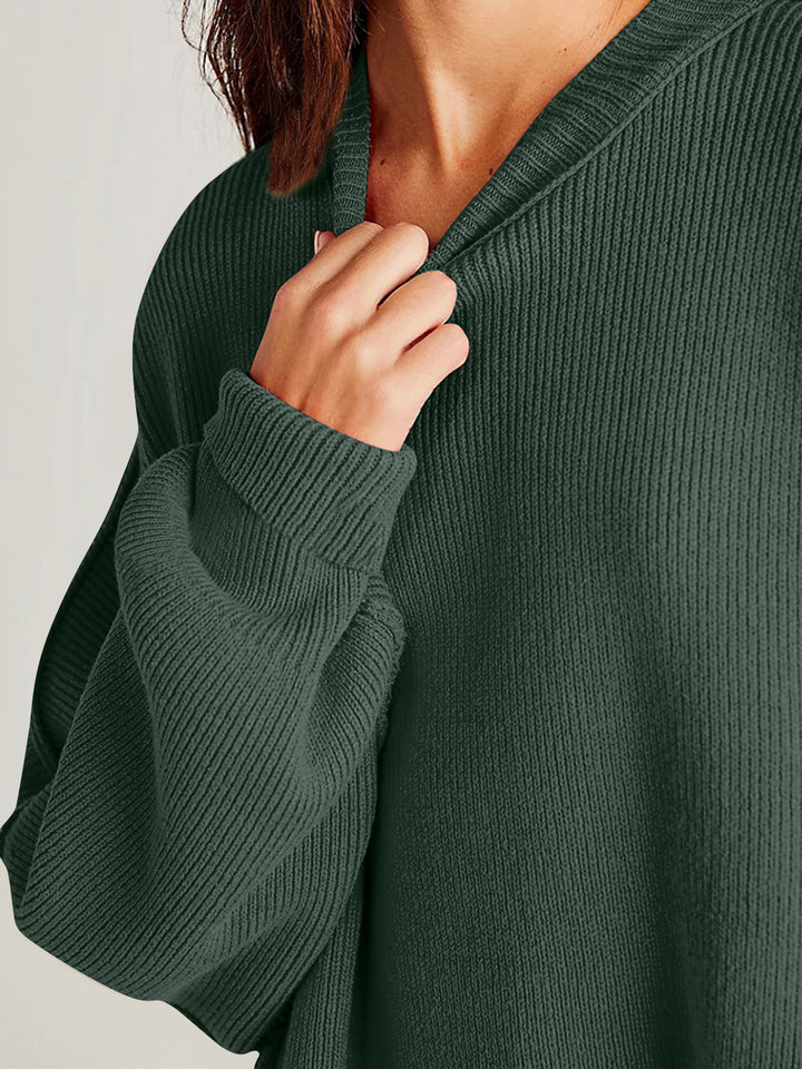 Side Slit Round Neck Long Sleeve Sweater Tops