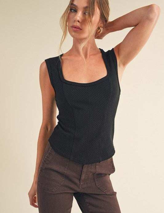 Aemi + Co Exposed Seam Ribbed Wide Strap Tank | Tank Tops Daverri Fashions