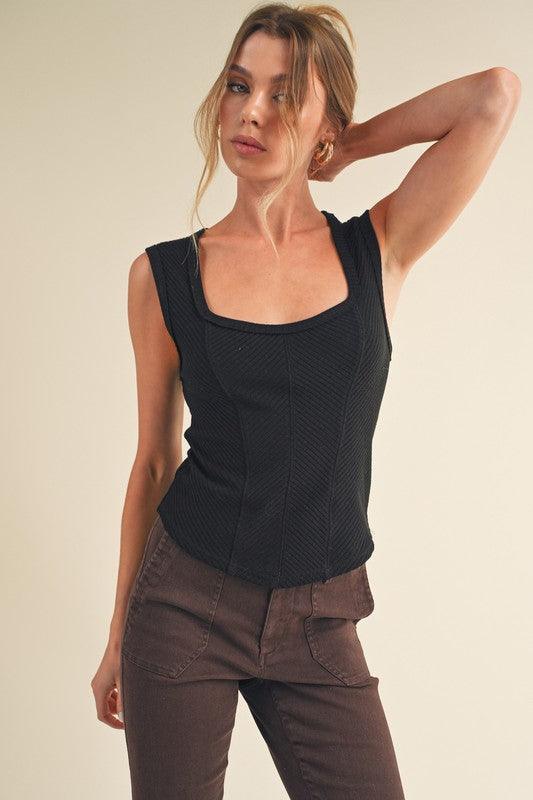 Aemi + Co Exposed Seam Ribbed Wide Strap Tank | Tank Tops Daverri Fashions