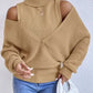Waffle Knit Cold Shoulder Turtleneck Sweater - DAVERRI FASHIONS