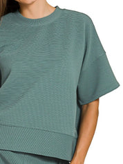 Zenana Ribbed Round Neck Tee & Pants Set | Daverri Fashions