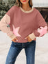 Star Patchwork Exposed Seam Drop Shoulder Sweatshirt - DAVERRI FASHIONS