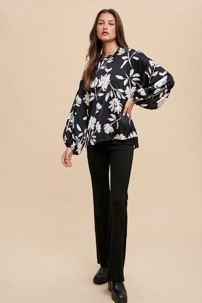 Annie Wear Frill Printed Balloon Sleeve Blouse - DAVERRI FASHIONS