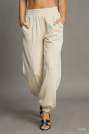 ECRU Umgee Drawstring Jogger Pants with Front Seam Detail Ecru | Joggers Daverri Fashions