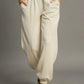 Umgee Drawstring Jogger Pants with Front Seam Detail ECRU Joggers