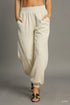 Umgee Drawstring Jogger Pants with Front Seam Detail ECRU Joggers
