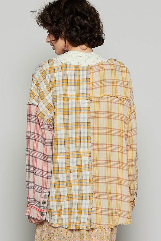 POL Raw Edge Plaid Open Front Cardigan Cardigans