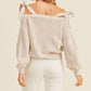MABLE Off Shoulder Self Tie Strap Button Down Sweater - DAVERRI FASHIONS